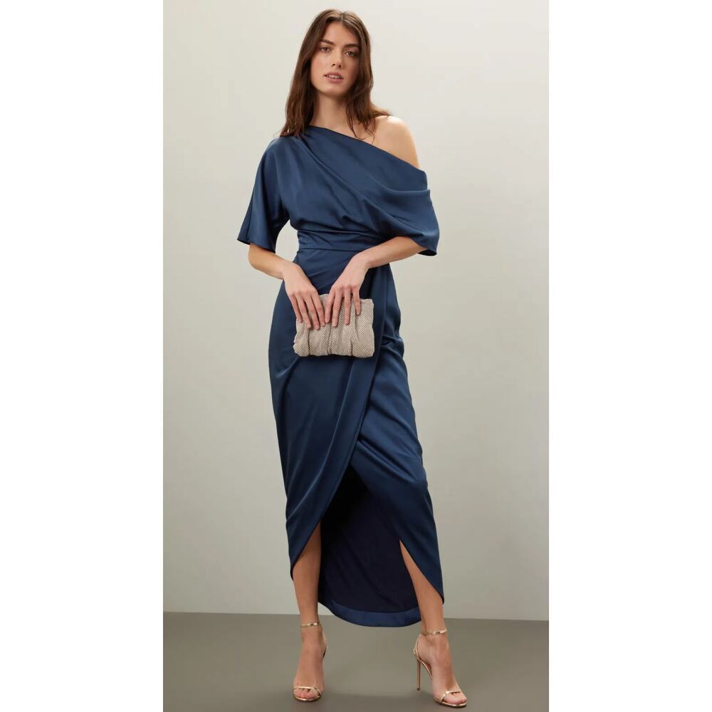 Theia Rayna One Shoulder Draped Gown in Blue Size 4